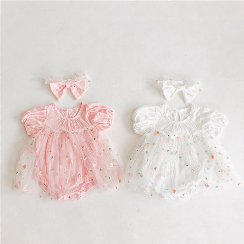 

Adorable daisy embroidery short sleeve newborn baby dress summer cozy cotton infant kids bodysuit for girls outfits children, Shirt