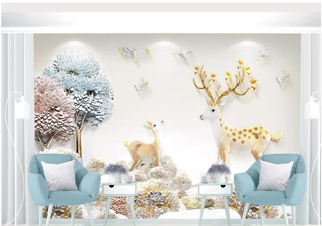 

WDBH 3d wallpaper custom photo mural Modern minimalist carved tree elk living room Home decor 3d wall murals wallpaper for walls 3 d, Non-woven