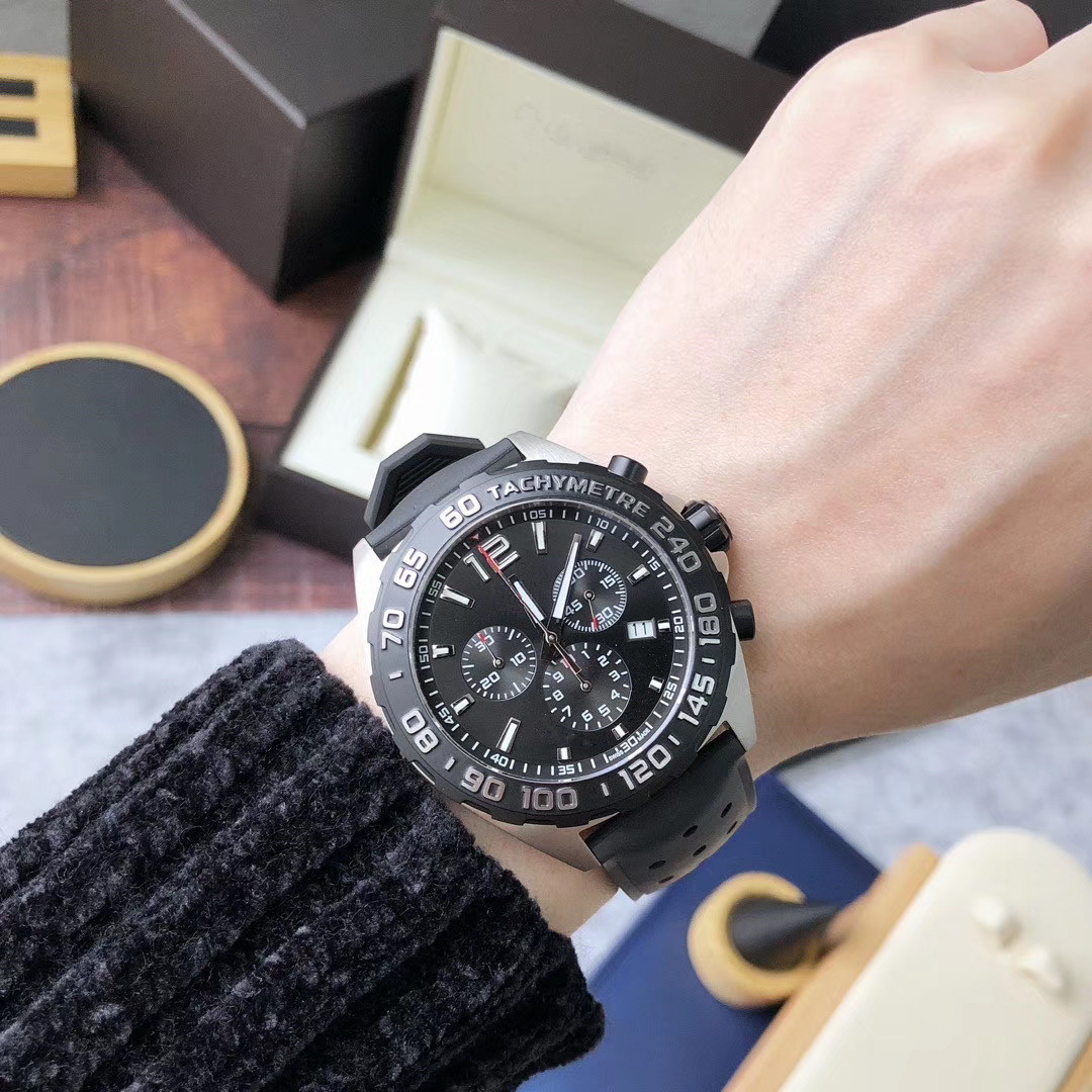 

Wholesale luxury watch Swiss quartz movement sapphire f1 men's quartz watch Super luminous 43mm multi-function timing free delivery, Black