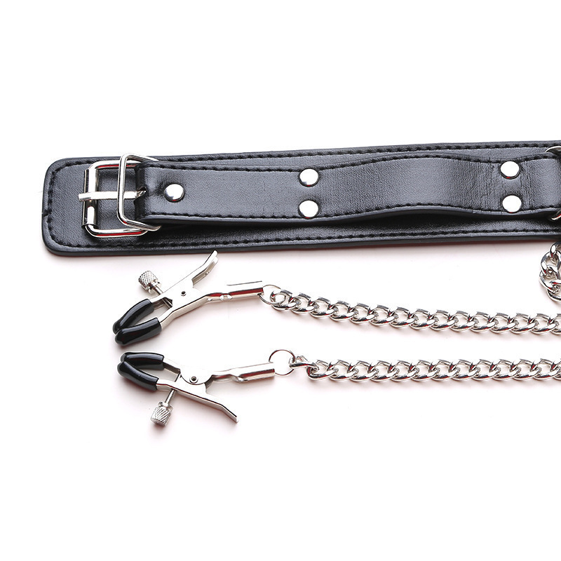 Adult Sex Fetishs Toys For Couples PU Leather Collar With Nipple Clamps ...