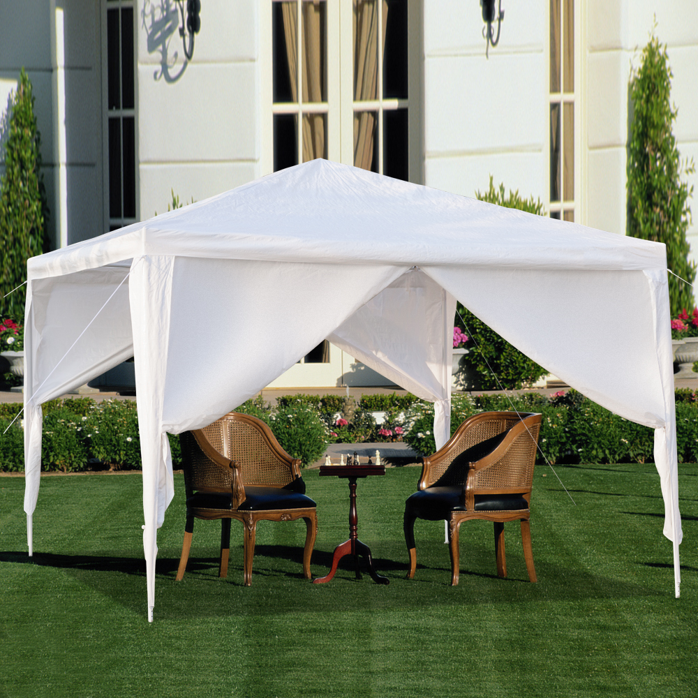 Lovinland 3 x 3m Outdoor Party Tent Three Sides Waterproof Tent Canopy with Spiral Tubes White