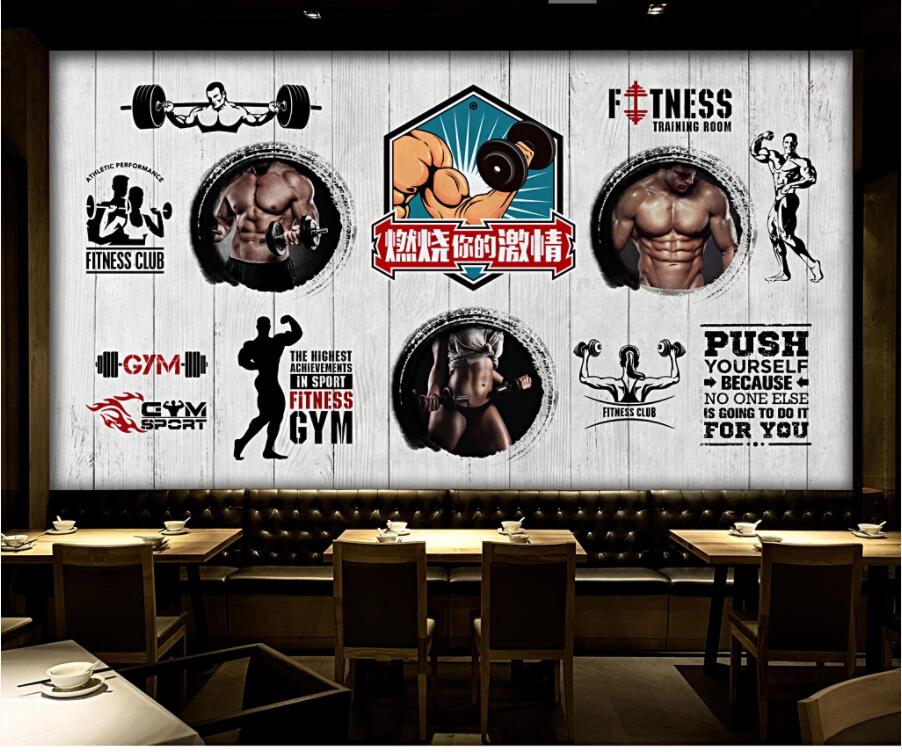 

custom photo 3d wallpaper Vintage plank sports fitness club image wall living room home decor 3d wall murals wallpaper for walls 3 d, Non-woven