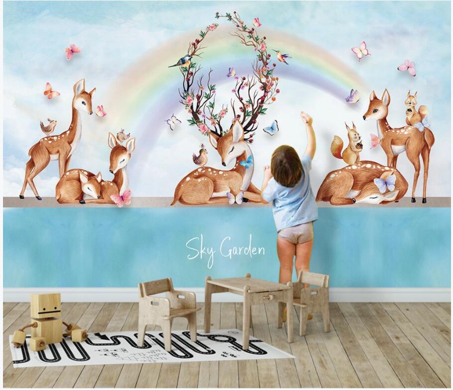 

3d wallpaper custom photo Forest rainbow elk background home decor 3d wall murals wallpaper for walls 3 d living room, Non-woven wallpaper