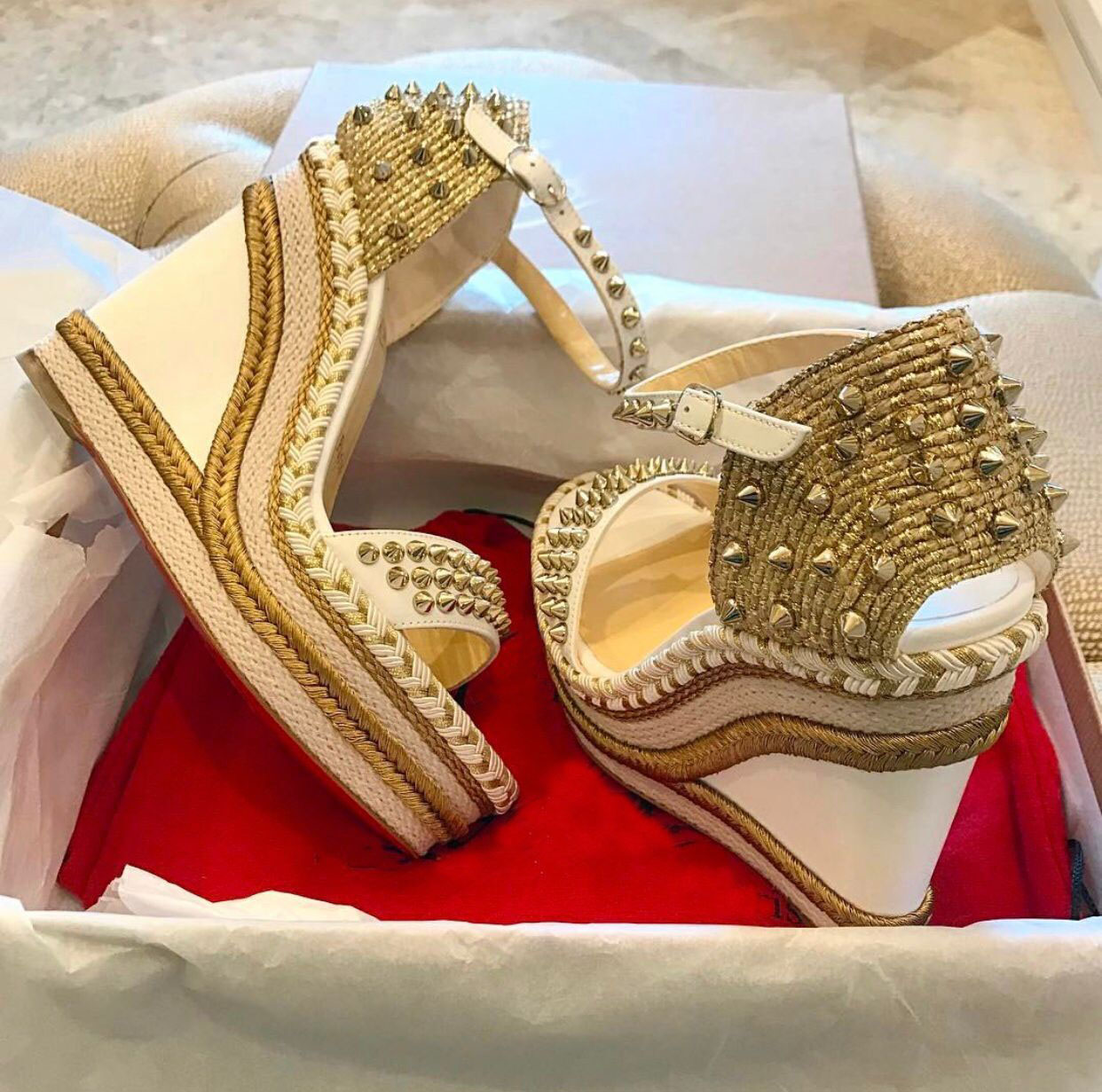 

Summer Designer Name Women Red Bottom Sandals Madmonica Espadrille Wedges,Sexy Ladies High Heels Ankle Strap Studs Sandals EU43, Black