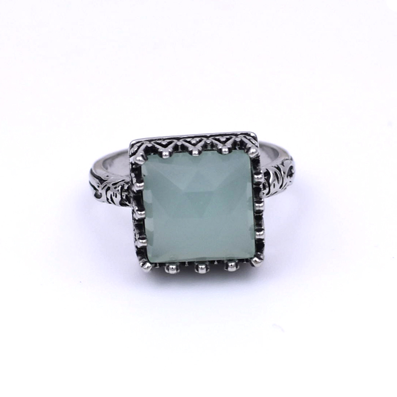 

Simple Mint Green Square Zircon Moonstone Ring for Women Ladies Fashion Retro Thai Silver Female Rings Jewelry anillos Size 6-10