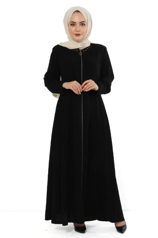 

Pleated Embroideried Big Size Ferace TSD0923 Black
