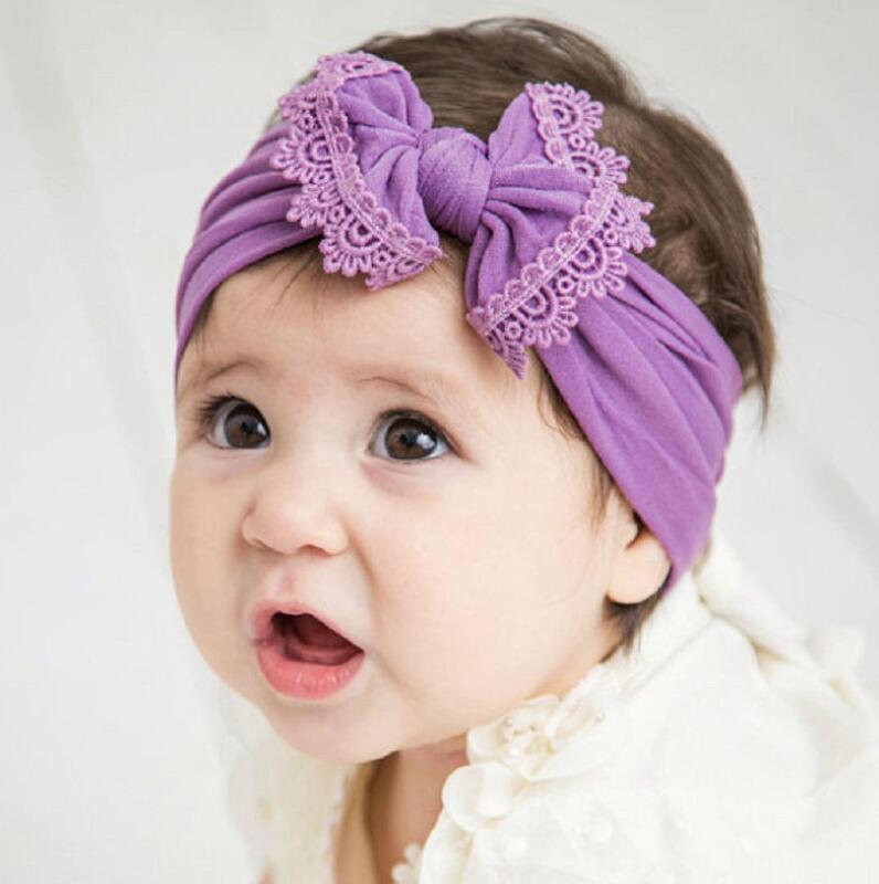 

Hot sale nylon children's hairband soft silk stockings European and American baby's head lace bow hair ornament 22 new colors