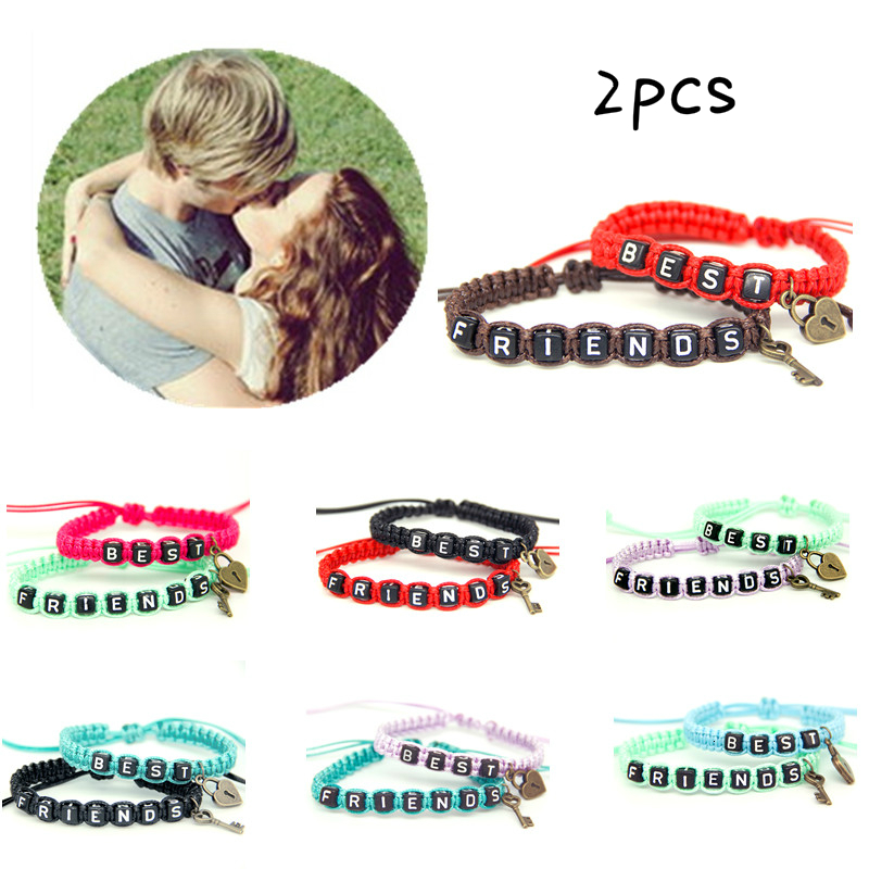 

2pcs/pair Couple Bracelets Best Friends With Key Lock Rope Chains Lovers Personalized Gift Handmade Charm Bracelet Accessories