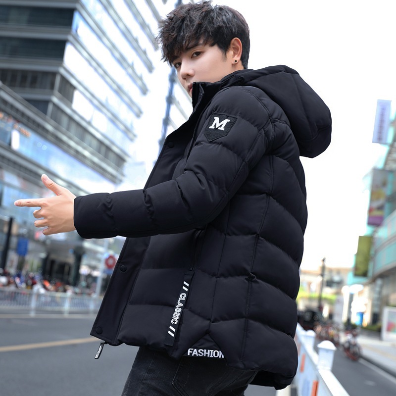 

Man Cotton-padded Clothes Loose Coat Winter 2019 Trend Winter Clothes Youth Self-cultivation Cotton-padded Jacket Increase Down, Black