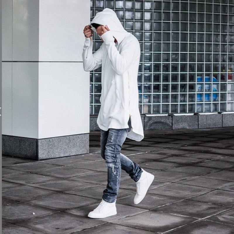 

streetwear hip hop matching couple hoodies S-2XL citi trends coats kpop clothes black/grey/white long extended side zip hoodie