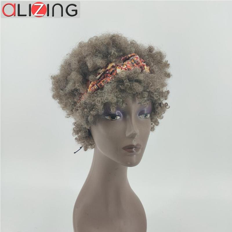 

Alizing Wigs Short Hai Pelucas Cortas Sinteticas High Temperature Afro Kinky Curly Synthetic for Black/White Women, Brown mixed white