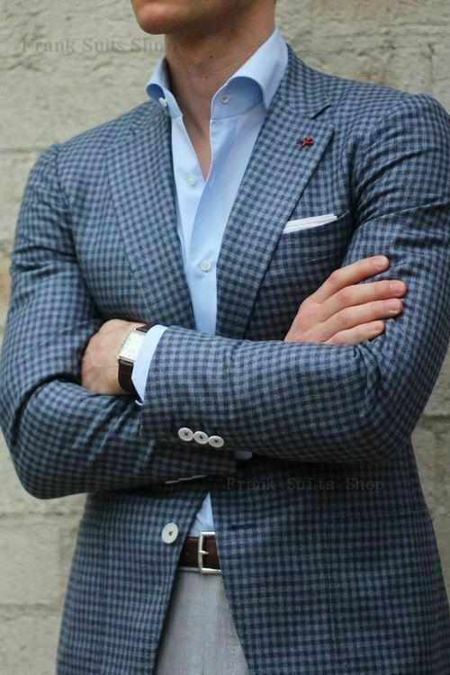 

New Designs 2020 Wedding Suits Houndstooth Jacket Two piece set Peaked Lapel Plaid Classic Suits Men Tuxedos, As picture