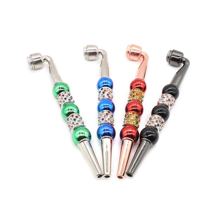 

New type of mixed-color bead with drill metal pipe 165mm portable removable cigarette holder personalized tobacco wholesale