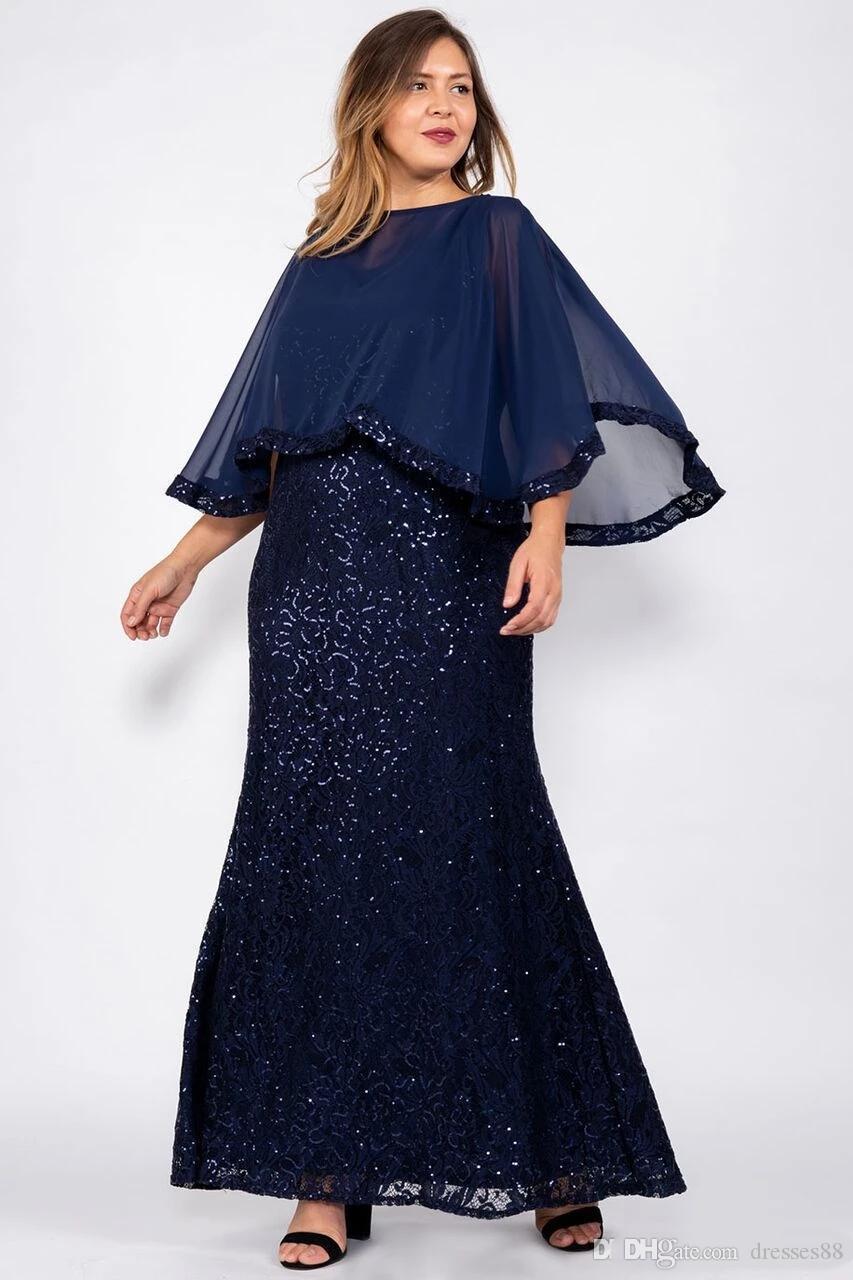 

Navy Blue Sequined Sheath Mother Of The Bride Dresses Wuth Shawl Cheap Chiffon Long Mother Formal Dresses Plus Size Eveninfg Prom Dresse M01