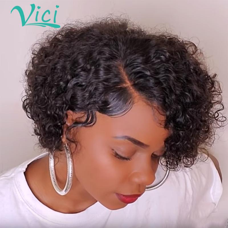 

Curly Human Hair Wig 13x6 Frontal Wig Short Pixie Cut Short Bob Transparent Lace Wigs Preplucked 150% For Black Women, As pic