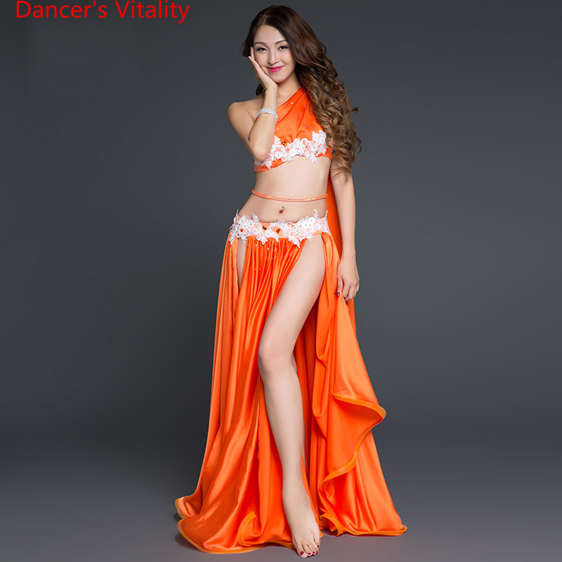 

New Arrival Belly Dance Long Skirt Set Sexy Dancer Practice Costume Set Purple White Red Free Shipping, Orange
