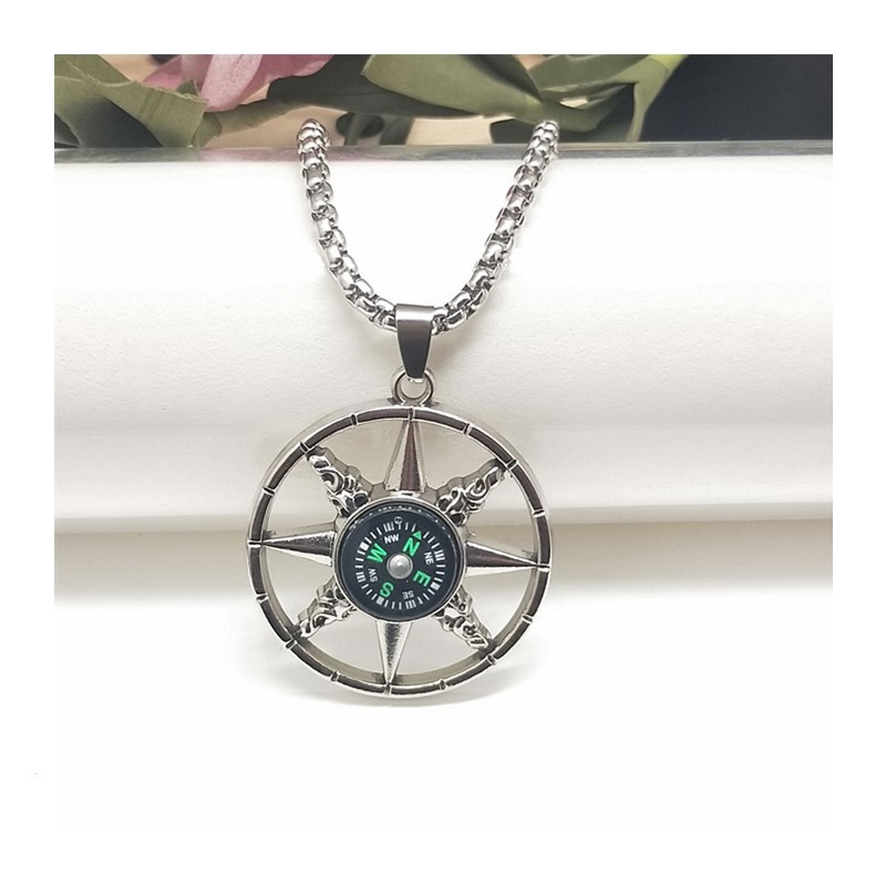 

Pendant Necklaces Fashion Retro Round Compass Necklace Male Hipster Personality Titanium Steel Jewelry Long Street Hip-Hop Accessories