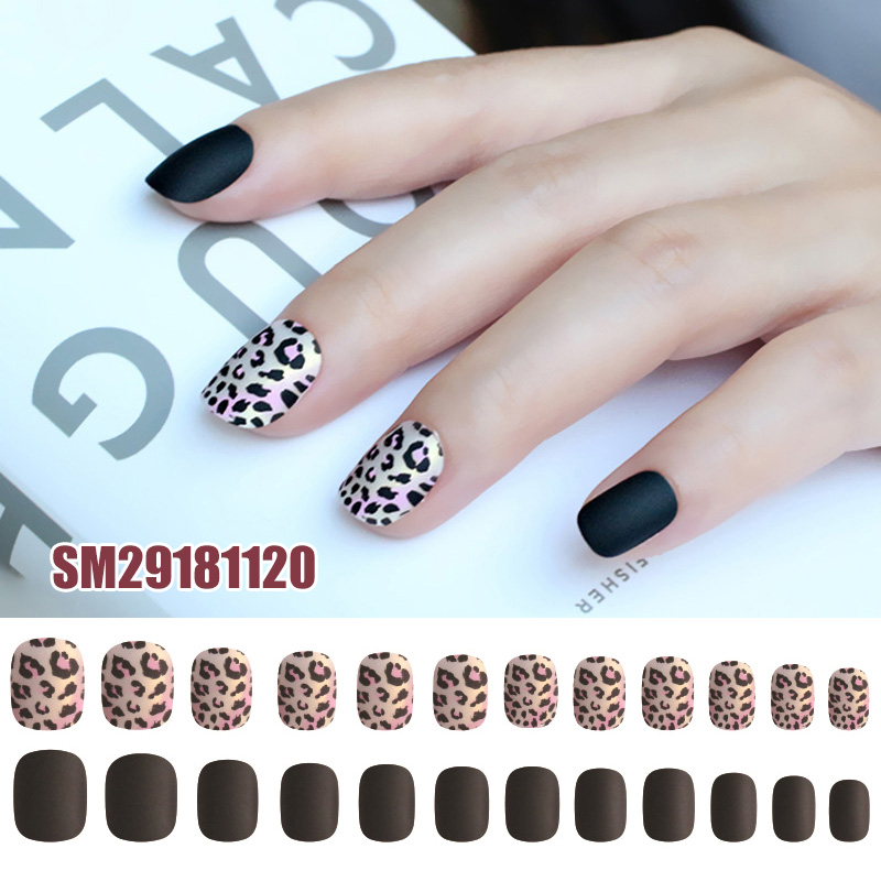 

24pcs Ladies DIY Fake Nail Leopard Pttern Frosted Matte DIY Manicure False Nails Decals WH998, Sm29181118