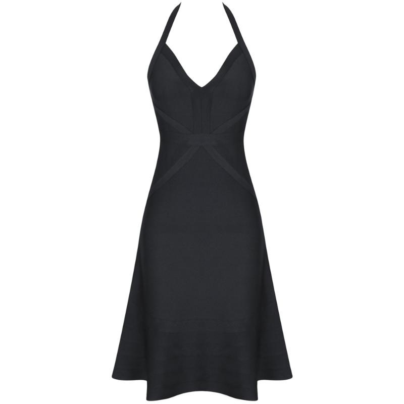 

Ocstrade 2020 Sexy Halter Bandage Dress Elegant Women Mid Black Striped Bandages Dress Bodycon Celebrity Evening Party, As pic