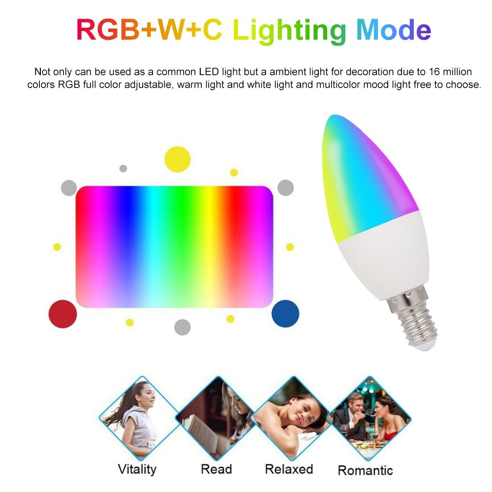 

Smart WiFi LED Light Bulb Candle Bulbs Dimmable Lights 5W E14 APP Remote Control Compatible with Alexa Google Home