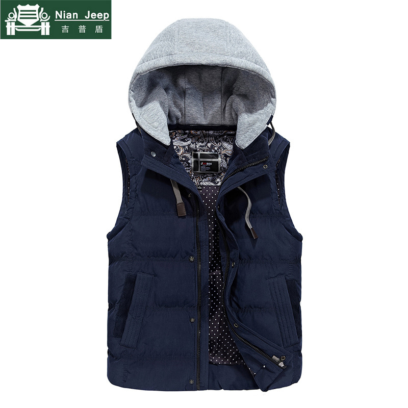 

High Quality Casual Vest Men Winter Coat Hooded Mens Vest Waistcoat Sleeveless Jacket Solid Outwear Men Plus Size -4XL, Khaki