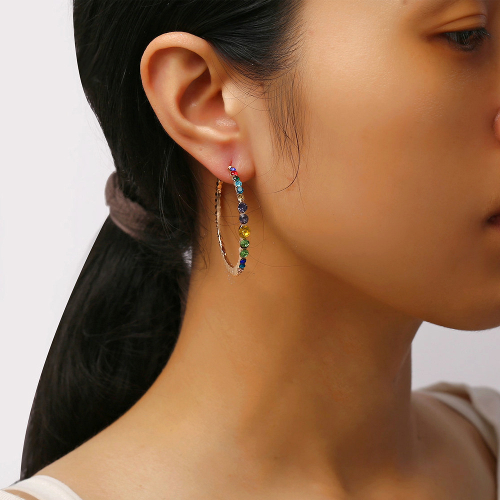 

Alloy Set Color Diamond Letter C Type Earrings Originality Golden Exaggeration Earrings