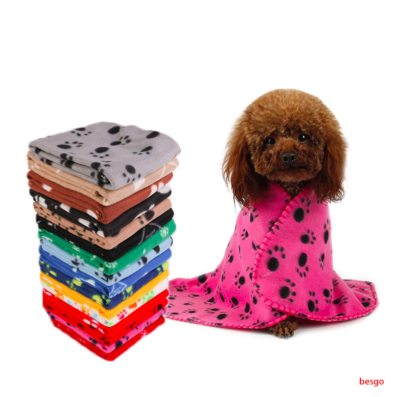 

60*70cm Pet Blanket Small Paw Print Towel Cat Dog Fleece Soft Warmer Lovely Blankets Beds Cushion Mat Dog Blanket Cover 22 Colors DBC BH3013, As picture