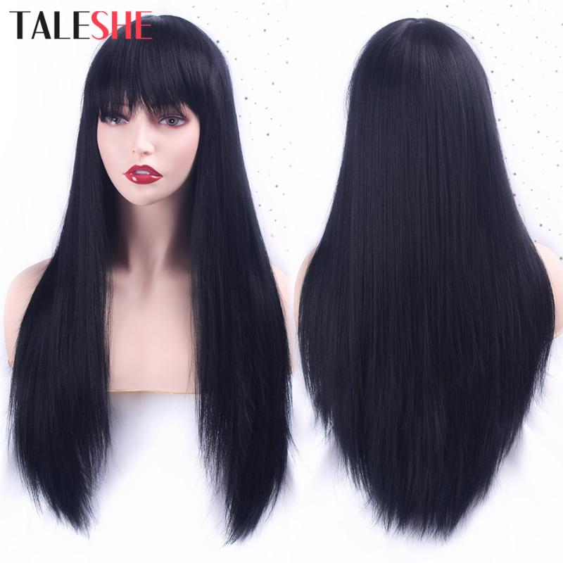 

Black Long Straight Wig with Bangs Synthetic Wigs for Black Women African American Cosplay Natural Party False Hair TALESHE, 1b