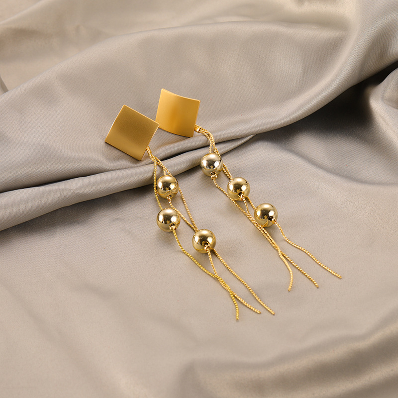 

S846 Hot Fashion Jewelry S925 Silver Needle Earrings Long Tassels Beads Dangle Stud Earrings