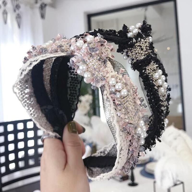

New Fashion Shining Pearls Hairband Handmade Multi-layer Process Lace Headband Women Casual High Quality Hair Accessories