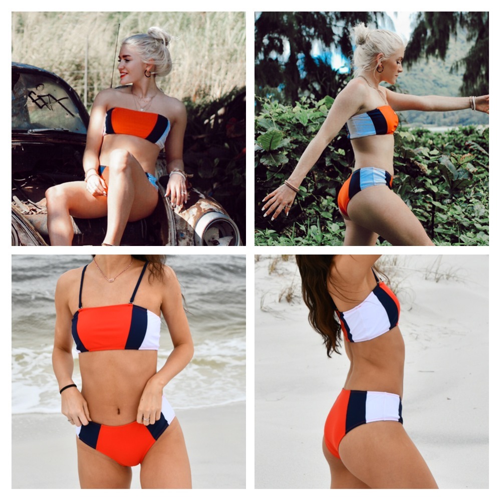 tricolor bandeau bikini cupshe