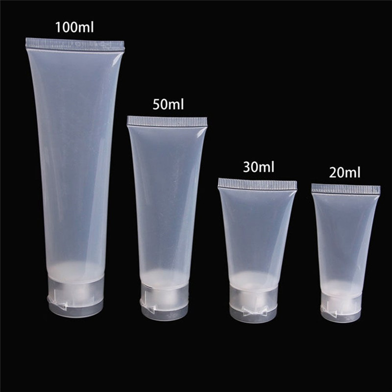 

10ml 15ml 20ml 30ml 50ml 100ml Screw Flip Cap Cosmetic Soft Clear Empty Refillable Plastic Bottles For Shampoo Cleanser Shower Gel