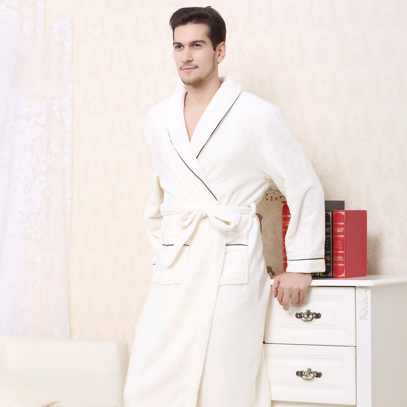 

Warm Kimono Robe Winter Bathrobe Men Super Soft Flannel Coral Fleece Long Bath Robes Mens Kimono Sleepwear Male Dressing Gown, Men white