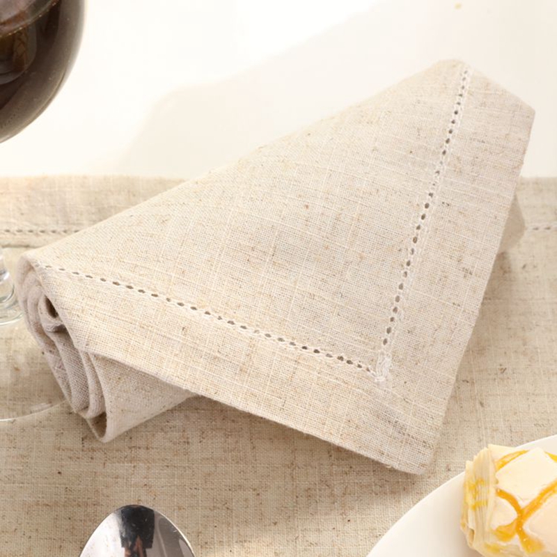 

4PCS Hemstitched Linen Napkins Natural Table Napkins Beautiful Hemstitched Cotton Cloth 45x45cm