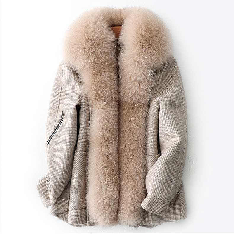 

2020 Women Winter Coat Fur Collar Women Thick Warm Jacket Coat Detachable Fur Inner Bomber Casaco Feminino, Beige