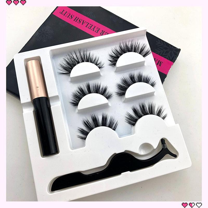 

3 Magnet Mix Eyelashes Set Magnetic Liquid Eyeliner & Magnetic False Eyelashes & Tweezer Natural Waterproof Long Lasting Eyelash