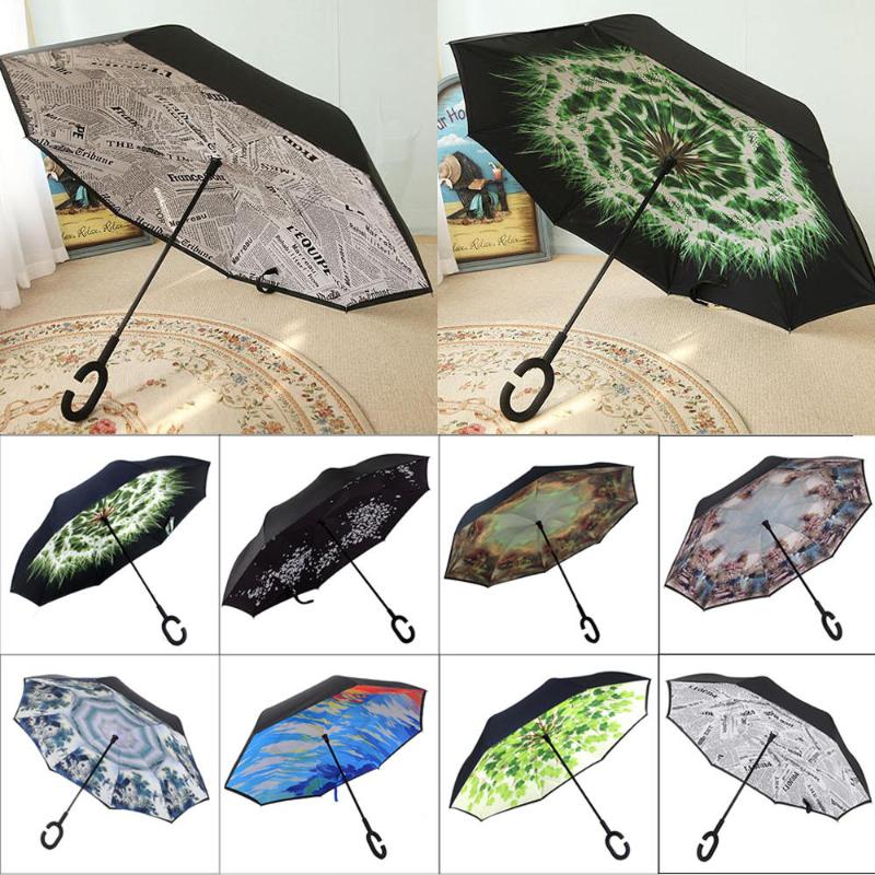 

Reverse Umbrella Can Stand Reverse Parasol Umbrellas C Handle Windproof Rain Car Umbrellas For Women, Black