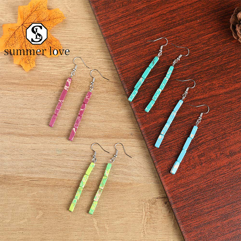 

New Arrival Colorful Square Natural Stone Dangle Earring for Women Girls Silver Hook Earring Fashion Simple Jewelry Gift Hot Sale-Y