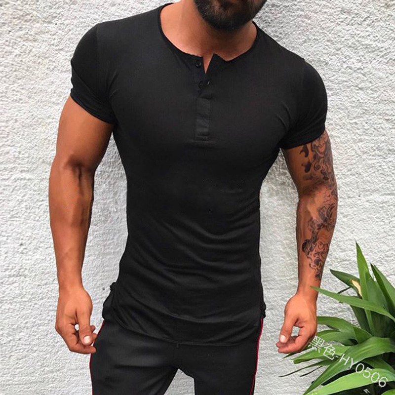 2020 Sun Summer New Style Men Open Tube Short-sleeved Shirt Semi-Open-Collar Button down T-shirt Shirt