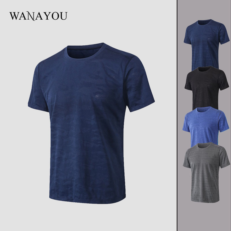 

WANAYOU Camouflage Printed Fast Drying Sports Top,Breathable Men's Bodybuilding Workout T-shirts,Elastic Running Sport Shirt Men, Blue