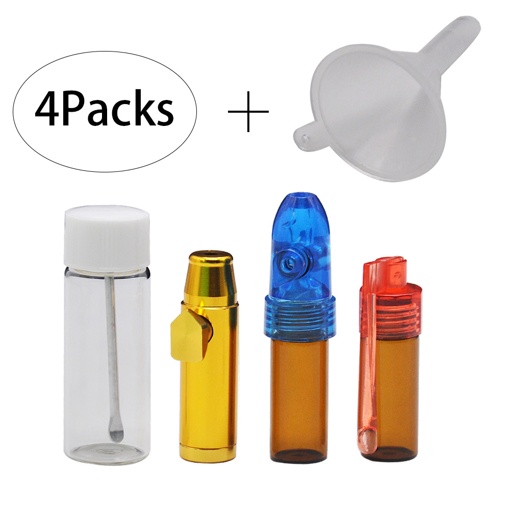 

1set 4 Bullet Snuff Snorter Bottle with Powder Spoon Inside Funnel Sniffer Snorter Dispenser Bullet Smoking Pipe Accessories