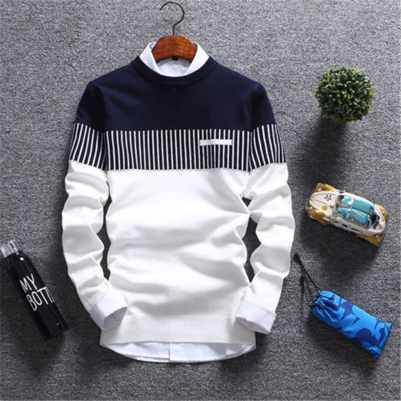 Manches longues pour hommes occasionnels automne Chandails couleur Patchwork Pull ras du cou à manches longues Pulls hommes Vêtements de loisirs