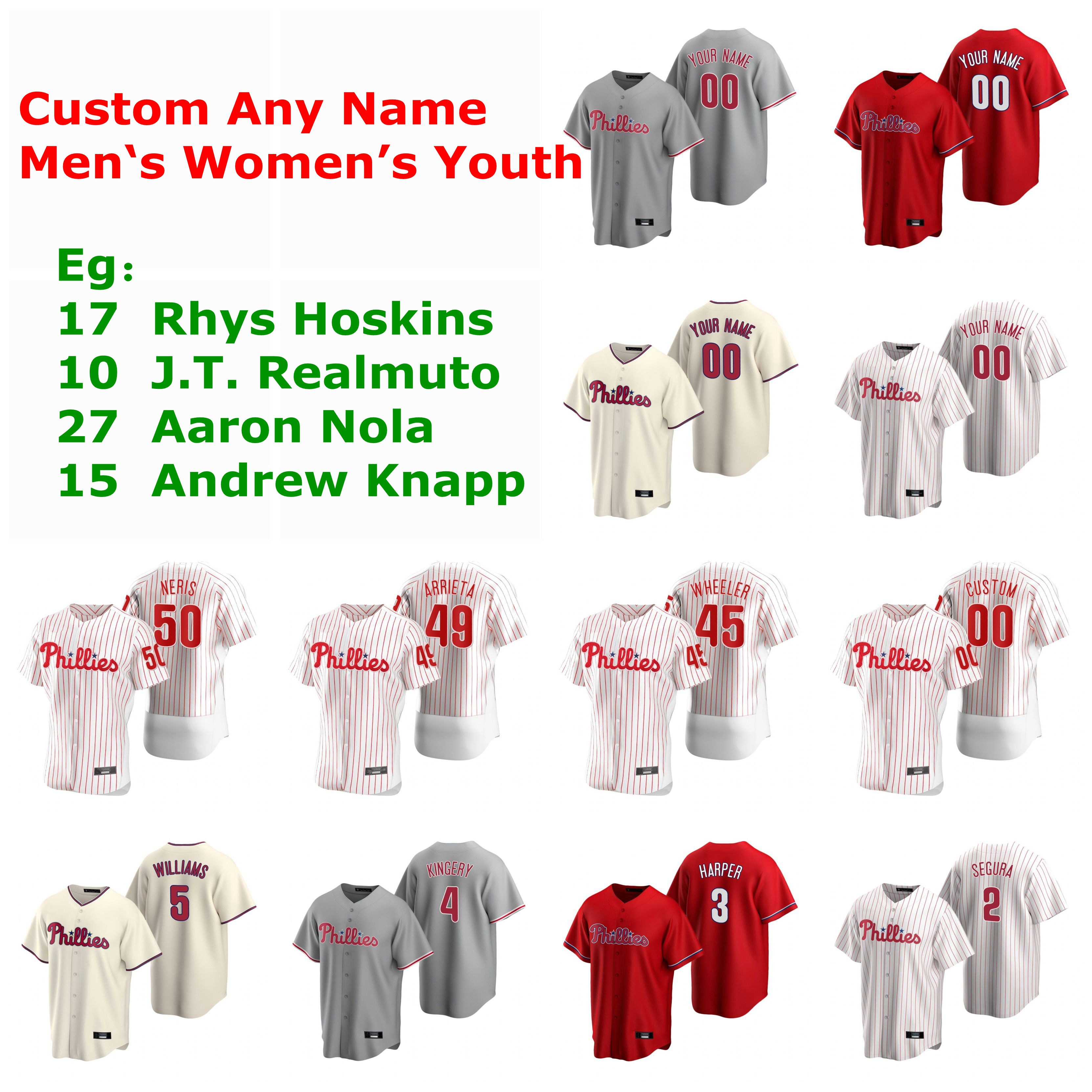 

Rhys Hoskins Jersey JT Realmuto Aaron Nola Andrew Knapp Austin Davis Jose Alvarez Victor Arano Arrieta Baseball Jerseys Custom Stitched, Blue;black