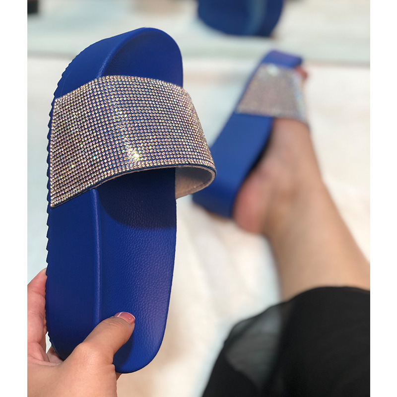 

2020 Bling Bling Summer Shoes Women High Sandals Slip-on Slipper Flat Ladies Outdoor Holiday, Black