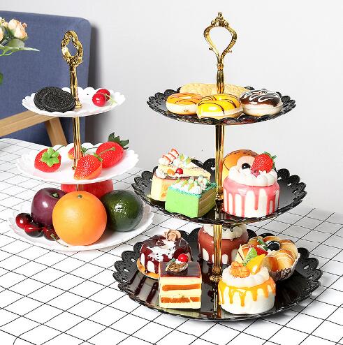 European fruit tray three-layer dessert rack Fruit tray in living room Wedding cake plate Cake rack candy tray racks-image-474588458
