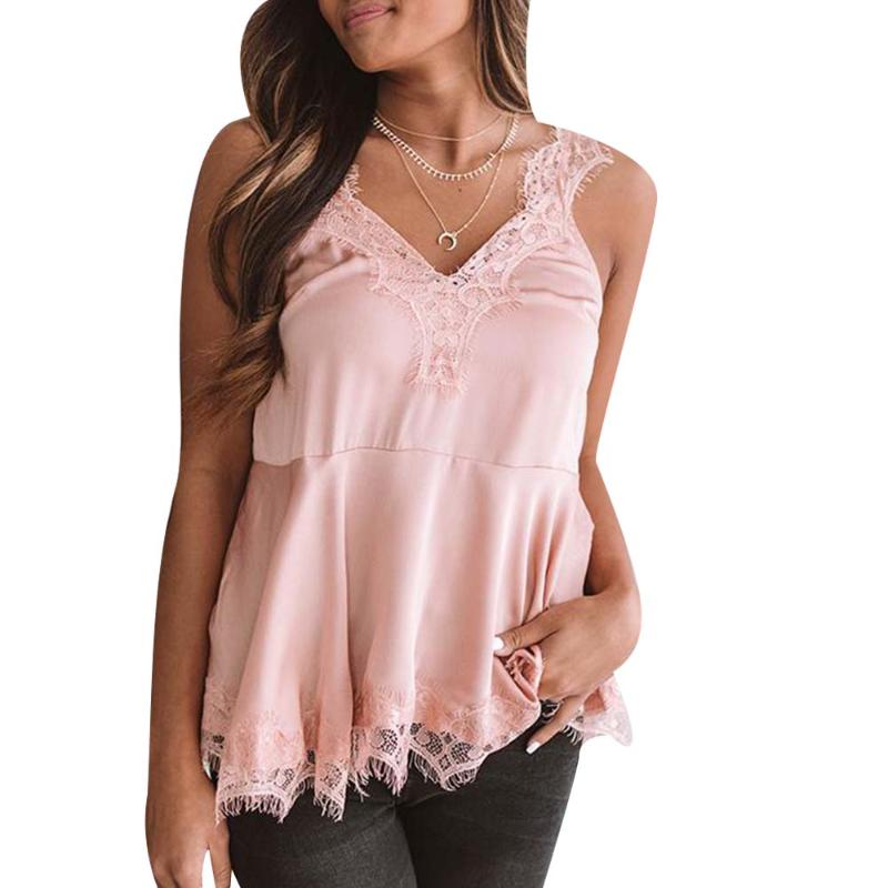 

Sexy Tank Top Summer Women Floral Lace Top Patchwork Pink Tank Tops Casual haut femme Backless Shirt V Neck Female Tops Camisole