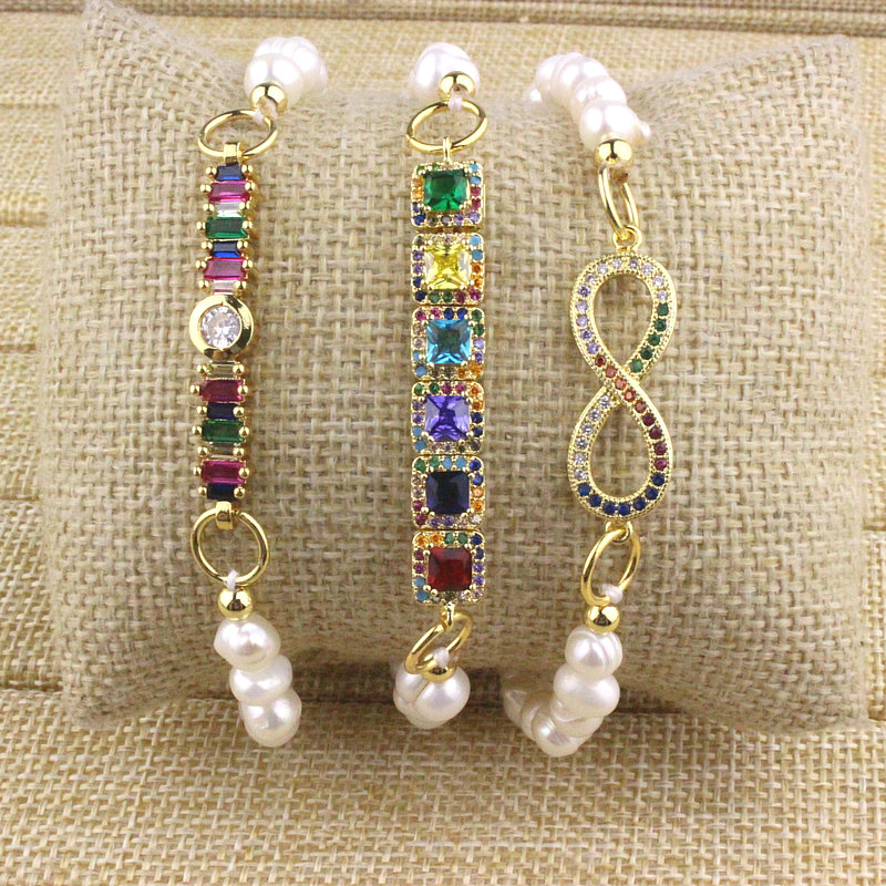 

Link, Chain 10pcs/lot Fashion Colorful Cz/pearl Adjustable Bracelet,cubic Zircon Charm Component,freshwater Pearl Beads Bracelet