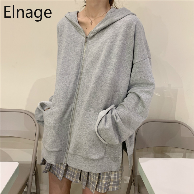 

Korean 2020 Spring Casual Zip Up Hoodies Oversize Loose Tops Long Sleeve Sweatshirts Hooded Grey Moletom Pink Sudaderas 5B266