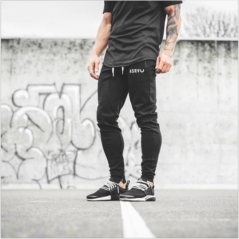 

New summer men's casual tracksuit pants slim zipper pocket pants fitness, Black