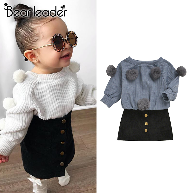

Bear Leader Girls Clothing Sets 2020 New Autumn Fashion Girl Fluffy Balls Top and Skirts Kids Clothes Long Sleeve Winter Outfits, Az638 gray